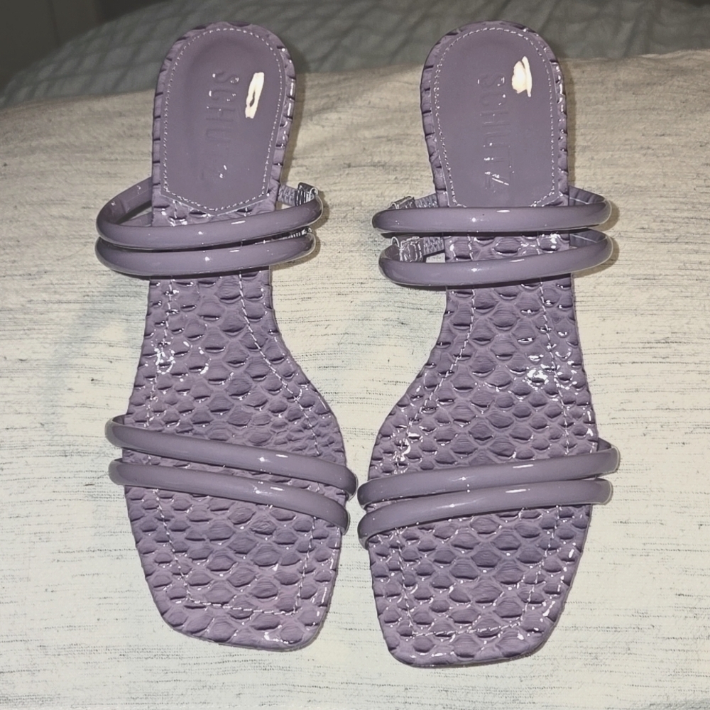 Schutz-Leather Heeled Sandals 'Lover Mid' In Orchid-Size 6.5 - Picture 5 of 17
